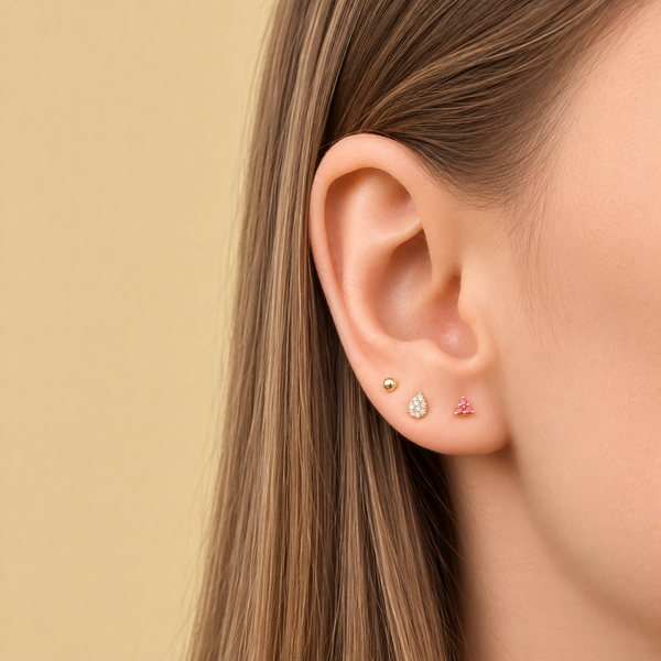 Trio Pink Tourmaline Stud Gold