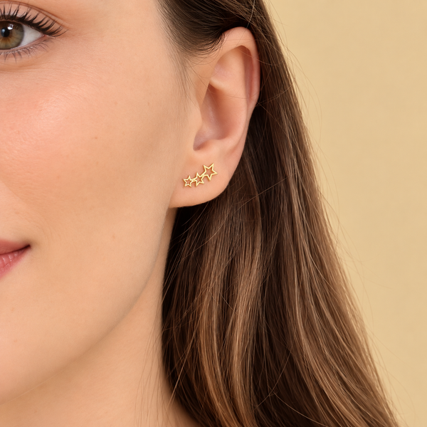 Triple Star Hollow Stud Gold
