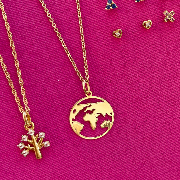 World Map Pendant Gold