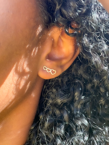 Triple Heart Hollow Stud Gold