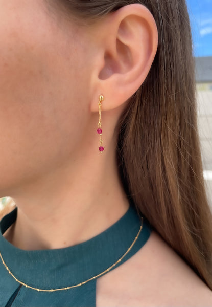 Drop Chain Earrings - Natural Precious Stone