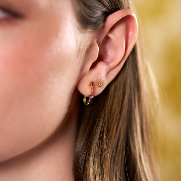 X Pavé Amethyst Stud Gold