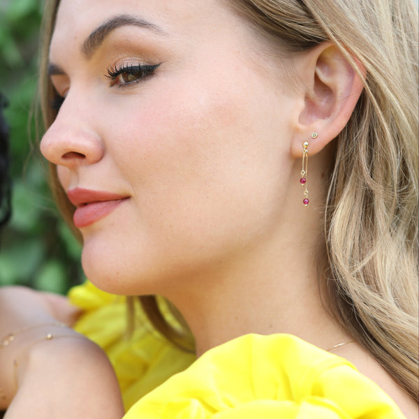 Drop Chain Earrings - Natural Precious Stone