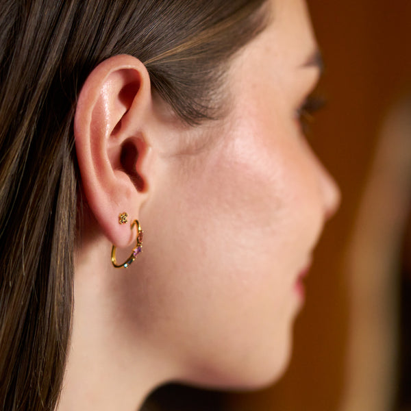 Hoops with Pink Tourmaline, Amethyst, Sky Topaz Gold