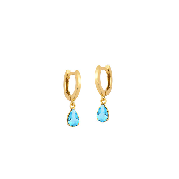 Huggie with Teardrop Swiss Topaz 18k Gold