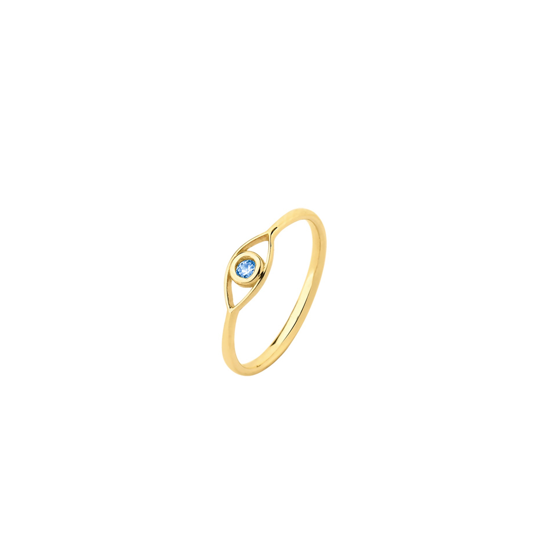 Greek Eye Ring with Natural London Topaz 18K Solid Yellow Gold