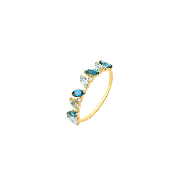 White Topaz, Sky & London Ring 18K Solid Yellow Gold