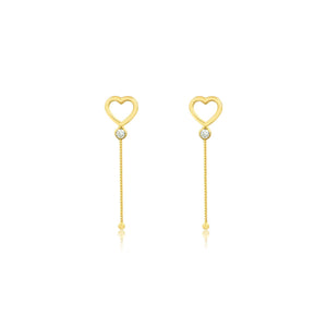 Gold Heart Drop Earring. 18k Solid Gold Heart Earring