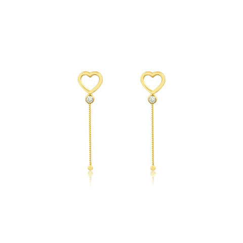 Gold Heart Drop Earring. 18k Solid Gold Heart Earring