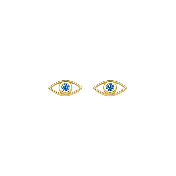 18k Gold Greek Eye Studs with London Topaz