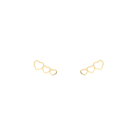 18k Gold Triple Heart Hollow Stud