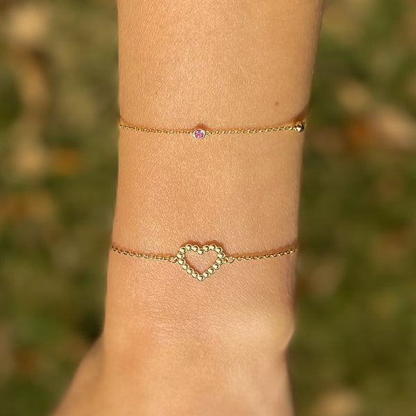 Gold Heart Bracelet. 18k Gold Heart Popcorn Bracelet